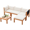 Devoko 5 Pieces Acacia Wood Outdoor Sectional Sofa Set With Coffee Table, Outdoor L-Shaped Couch With All-Weather Cushion For Pa