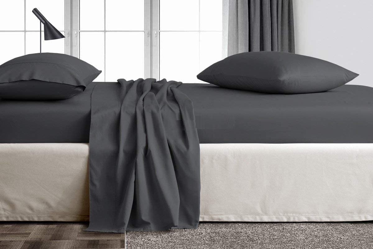 Trend Bedding Mart 4Pc Sheet Set Grey Solid 100% Egyptian Cotton 600 Thread Count (King Sheet Set, Grey)