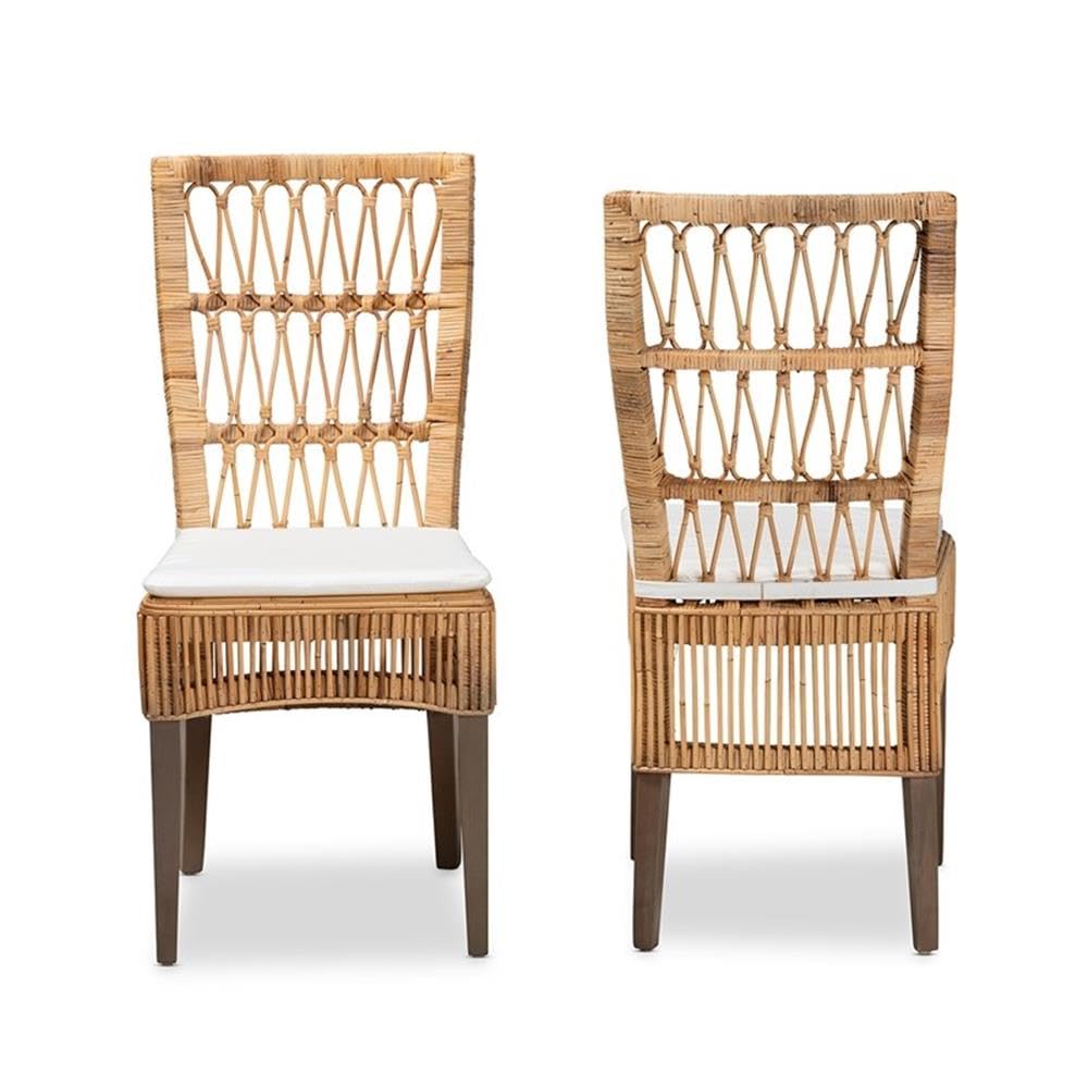 Baxton Studio Sullivan Modern Natural Brown Rattan 2-Piece Dining Chair Set