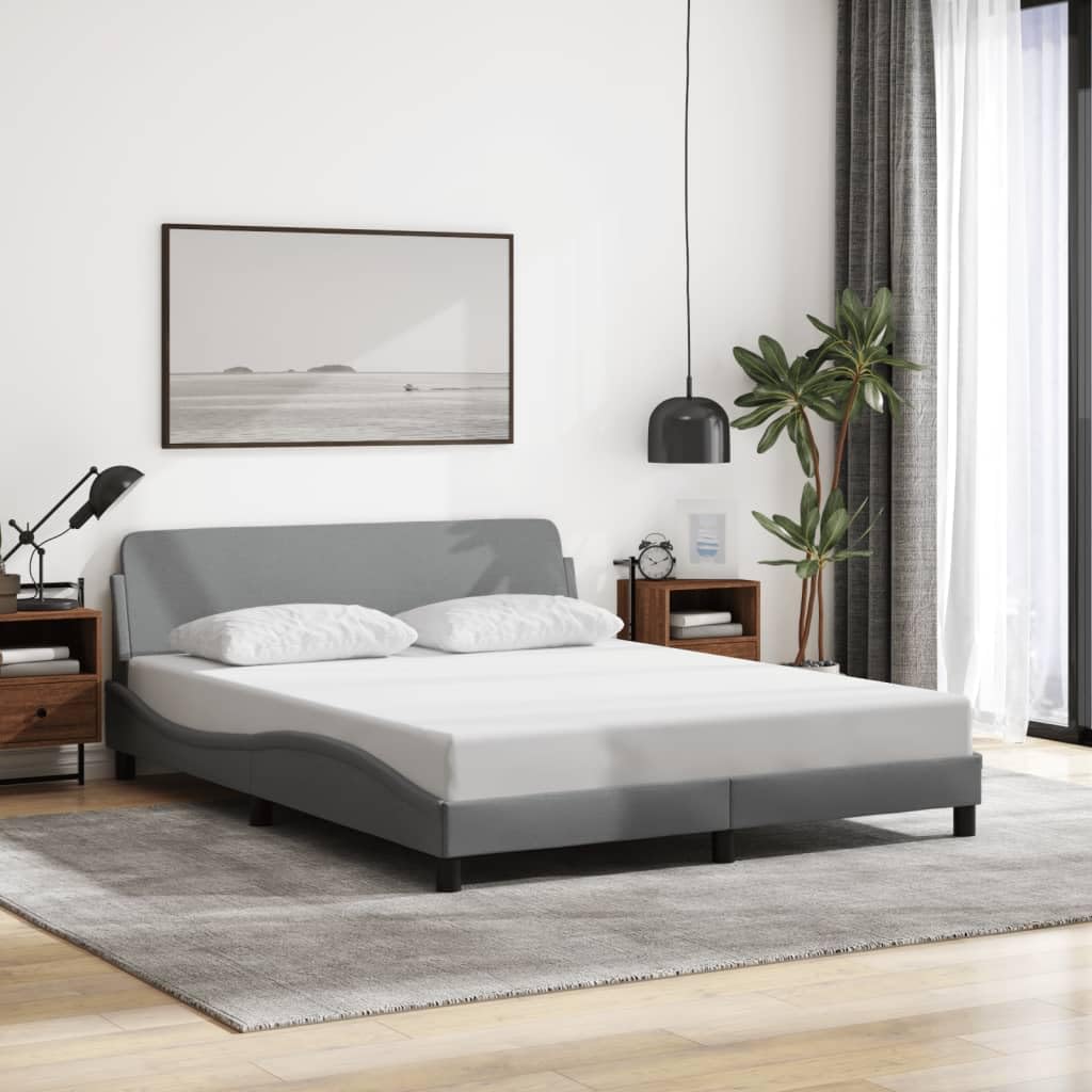 vidaXL Elegant Light Gray Fabric Queen Bed Frame - Modern Design with Headboard, Sturdy Wooden & Metal Support, for Bedroom Comfort