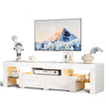 VINGLI LED TV Stand, 63'' High Glossy Modern Entertainment Center with Remote Control 20-Color LED Lights and 2 Large Storage Dr