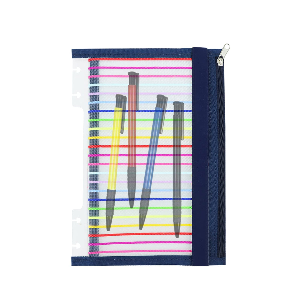 Chris.W Discbound Notebook Elastic Band Pen Holder, Junior Size Disc Bound Planner Cover Mesh Pencil Case Bag, Zipper Pouch For