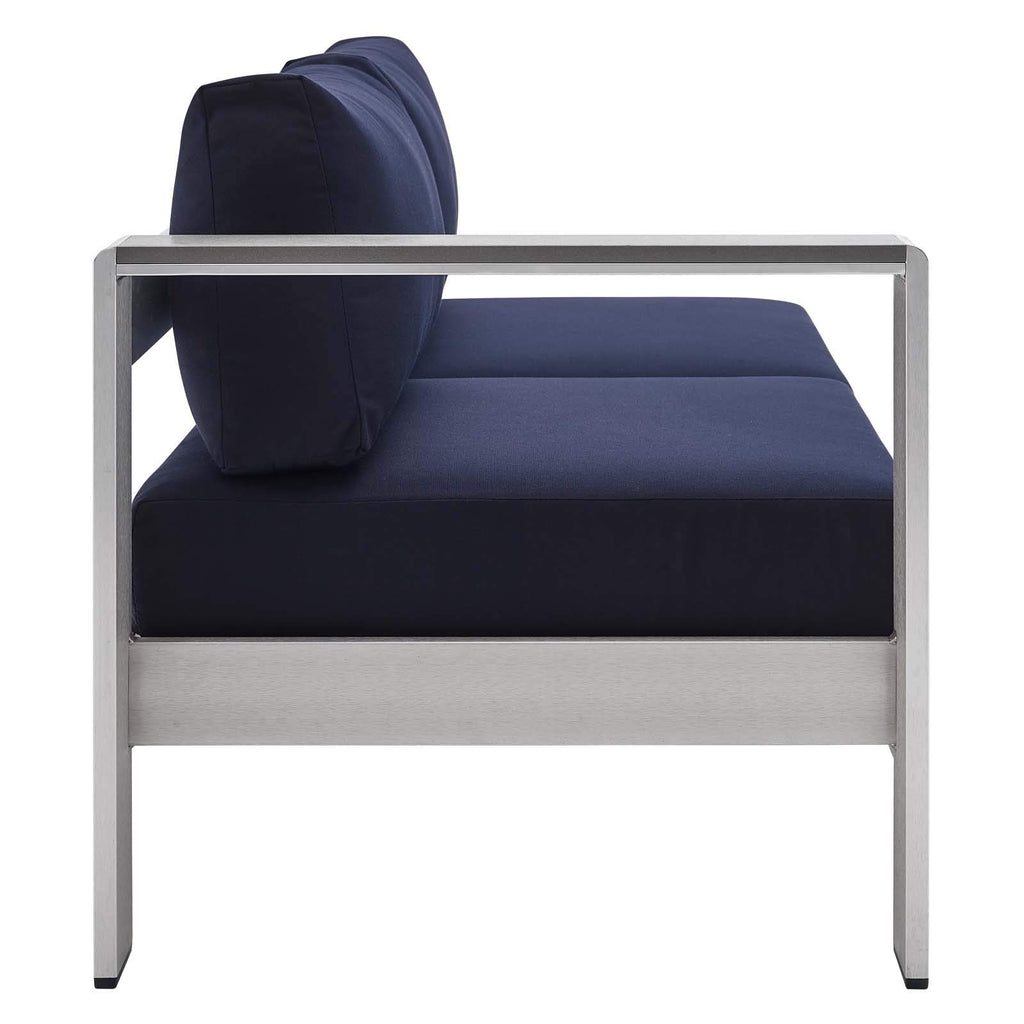 Modway Eei-4223-Slv-Nav Shore Sunbrella Patio Left-Arm In Silver Navy, 53 X 27.5 X 25