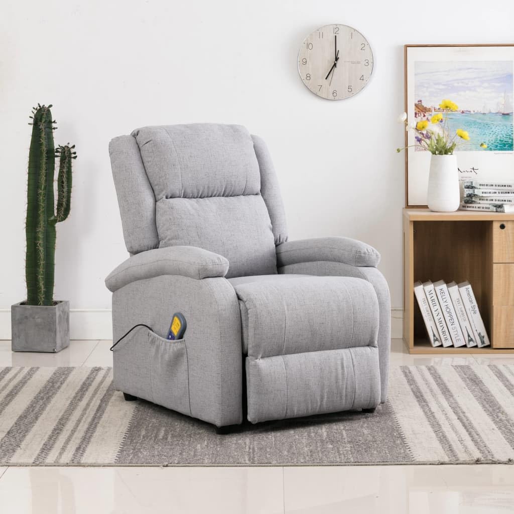 vidaXL Light Gray Fabric Massage Chair with Reclining Function and 6-Point Vibration Massage System - Ideal Seat for Living Room, Lounge and Bedroom