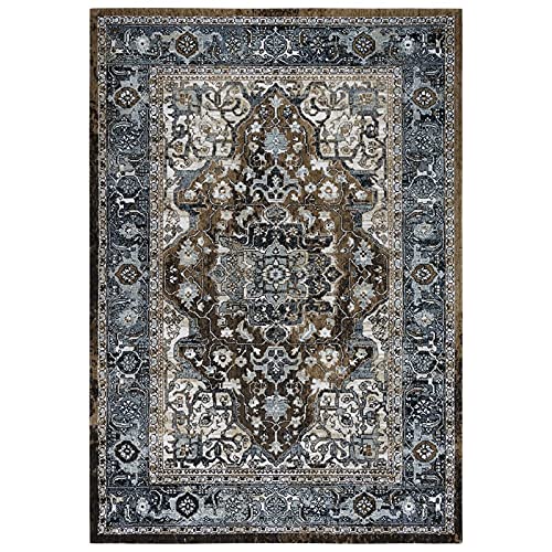 Elect 8' X 10' Abstract Multi/Blue/Brown Power-Loomed/Hybrid Area Rug