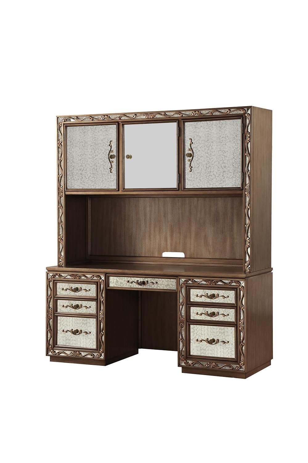 Acme Orianne Computer Desk and Hutch in Antique Gold