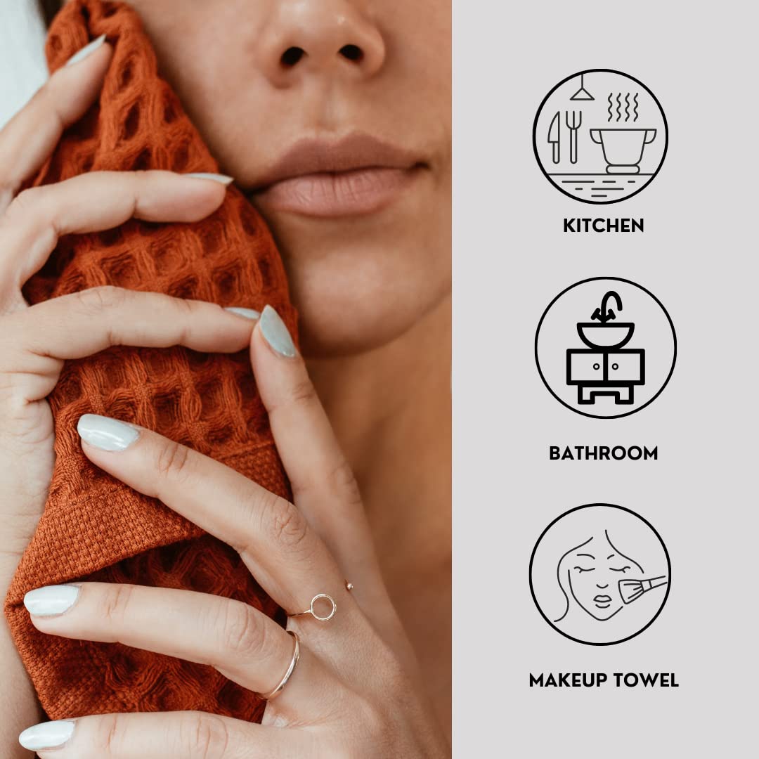 Sea Me At Home Waffle Washcloth Set, 100% Cotton (4 Pcs Washcloth 13X13 Inches, Terra)