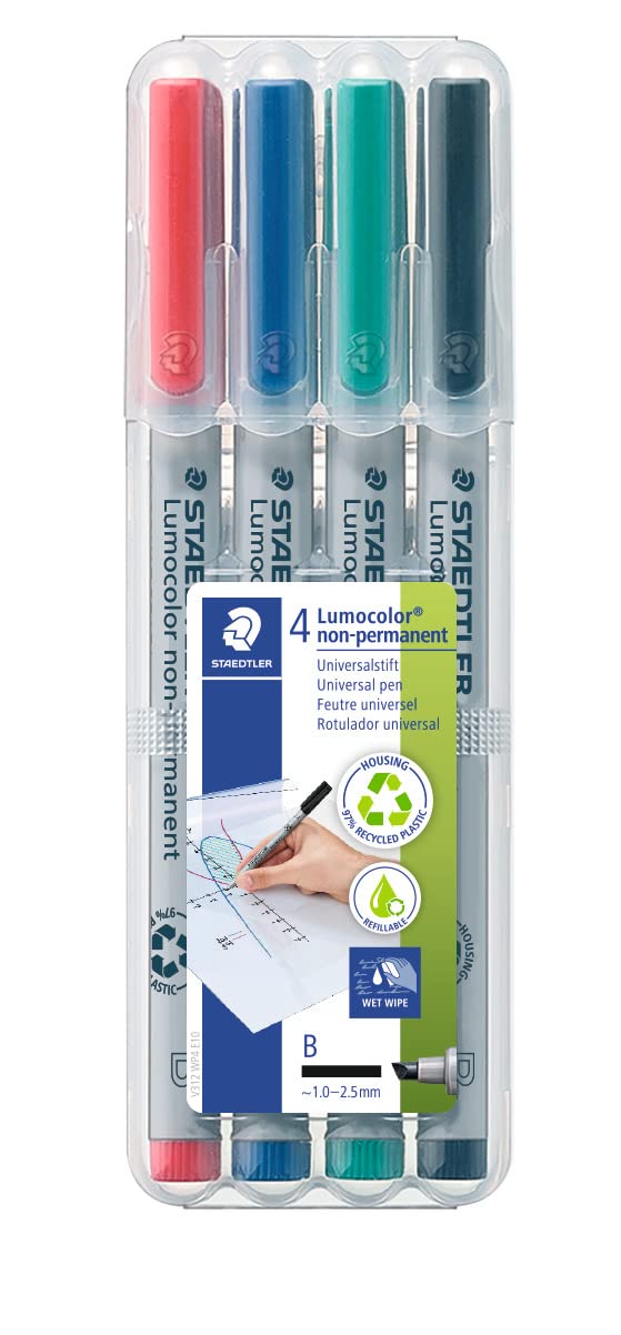 Staedtler Lumocolor Universal Felt Tip Refillable Permanent Marker Pens, Box Of 6 Assorted Color Pens, 0.4Mm 313 Wp6 (312 Wp4 St