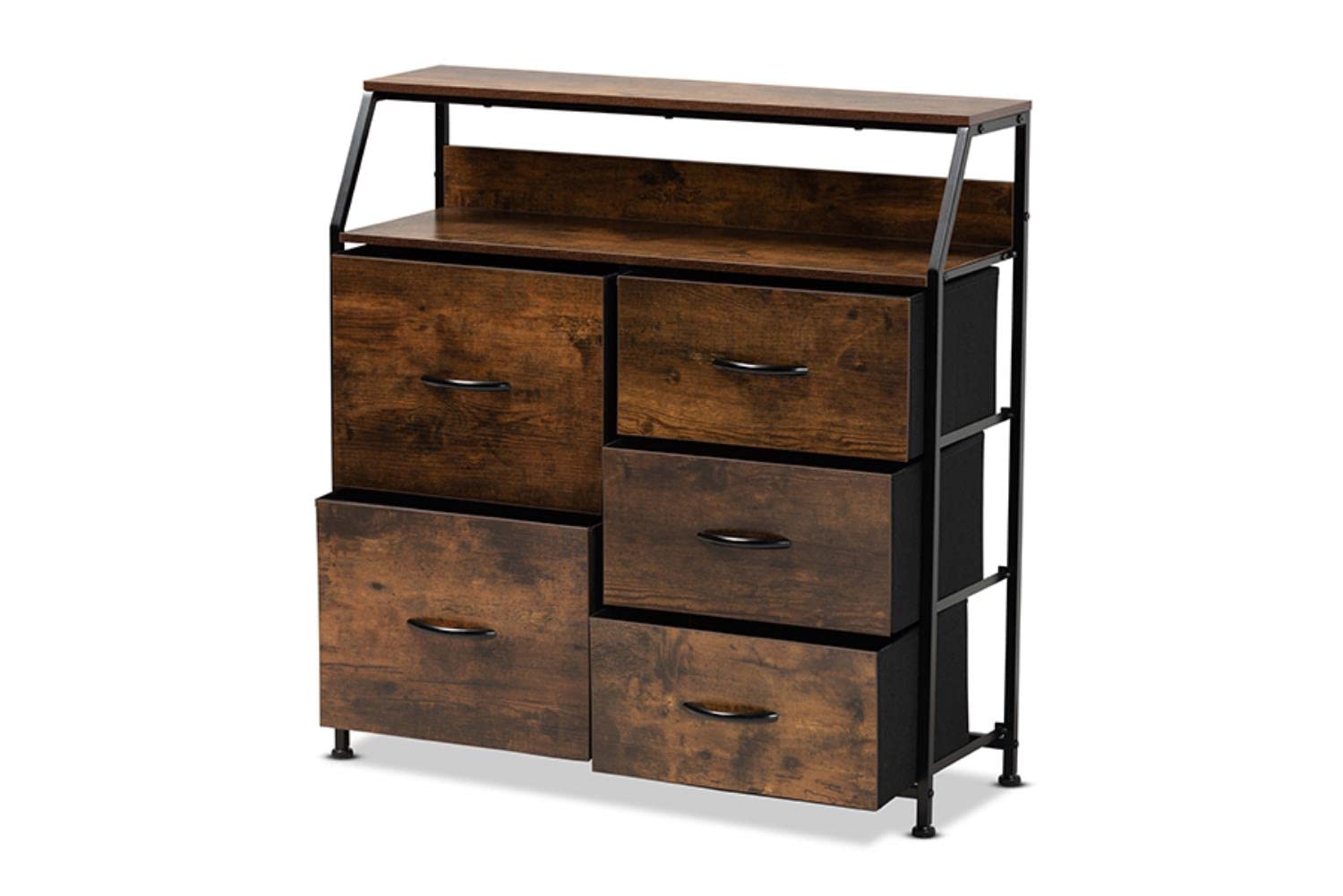 Baxton Studio Jacop Brown Finished and Black Metal 5-Drawer Storage Cabinet