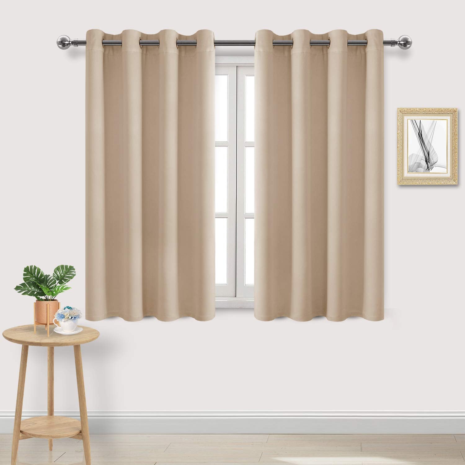 Dwcn Beige Room Darkening Blackout Curtains - Thermal Insulated Privacy Energy Saving Window Curtain Drapes 52 X 45 Inch Length,