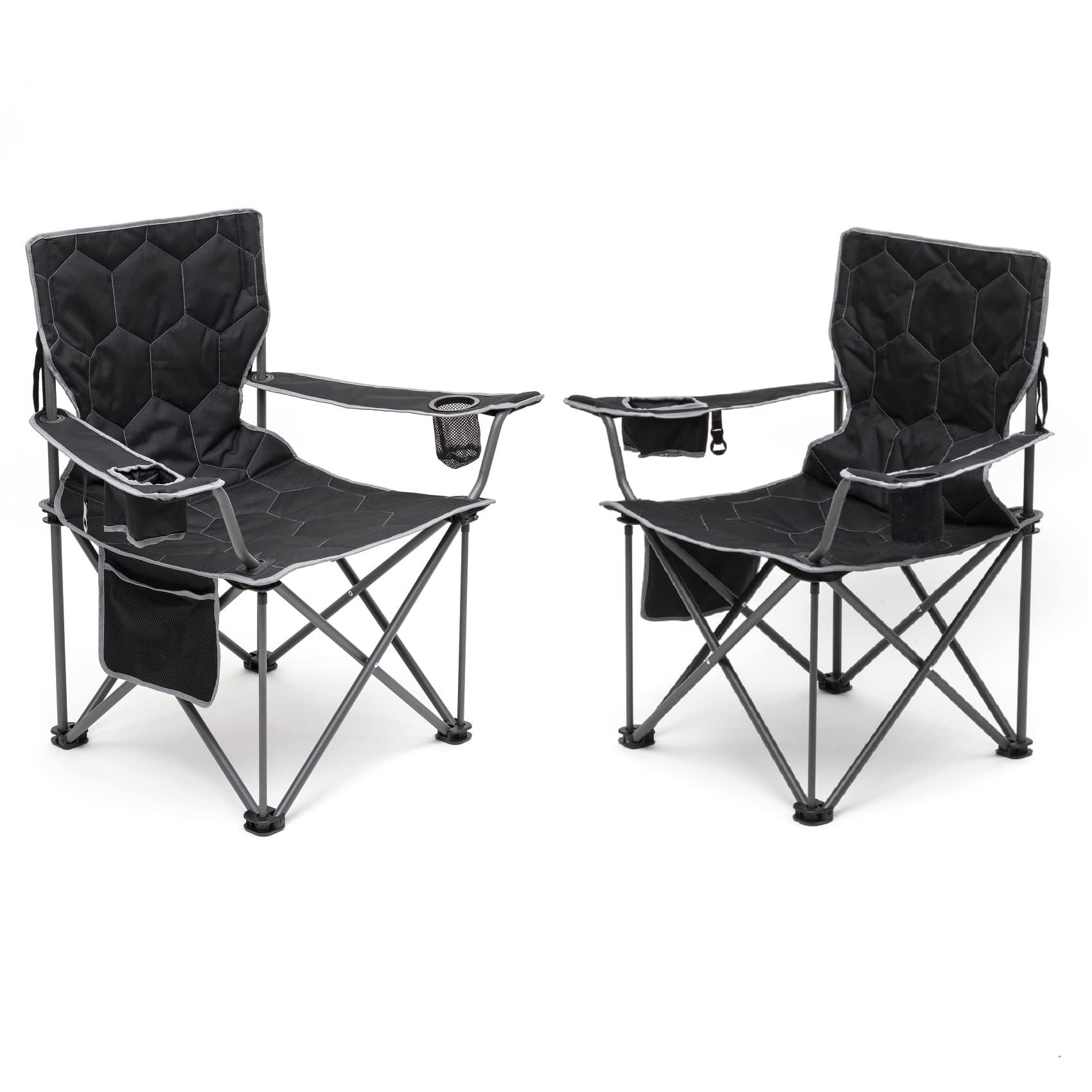 SUNNYFEEL Oversized Folding Camping Chair 2 Pack 500 LBS Heavy Duty Lawn Chairs with Black Portable Folding with Armrest, Cup Ho
