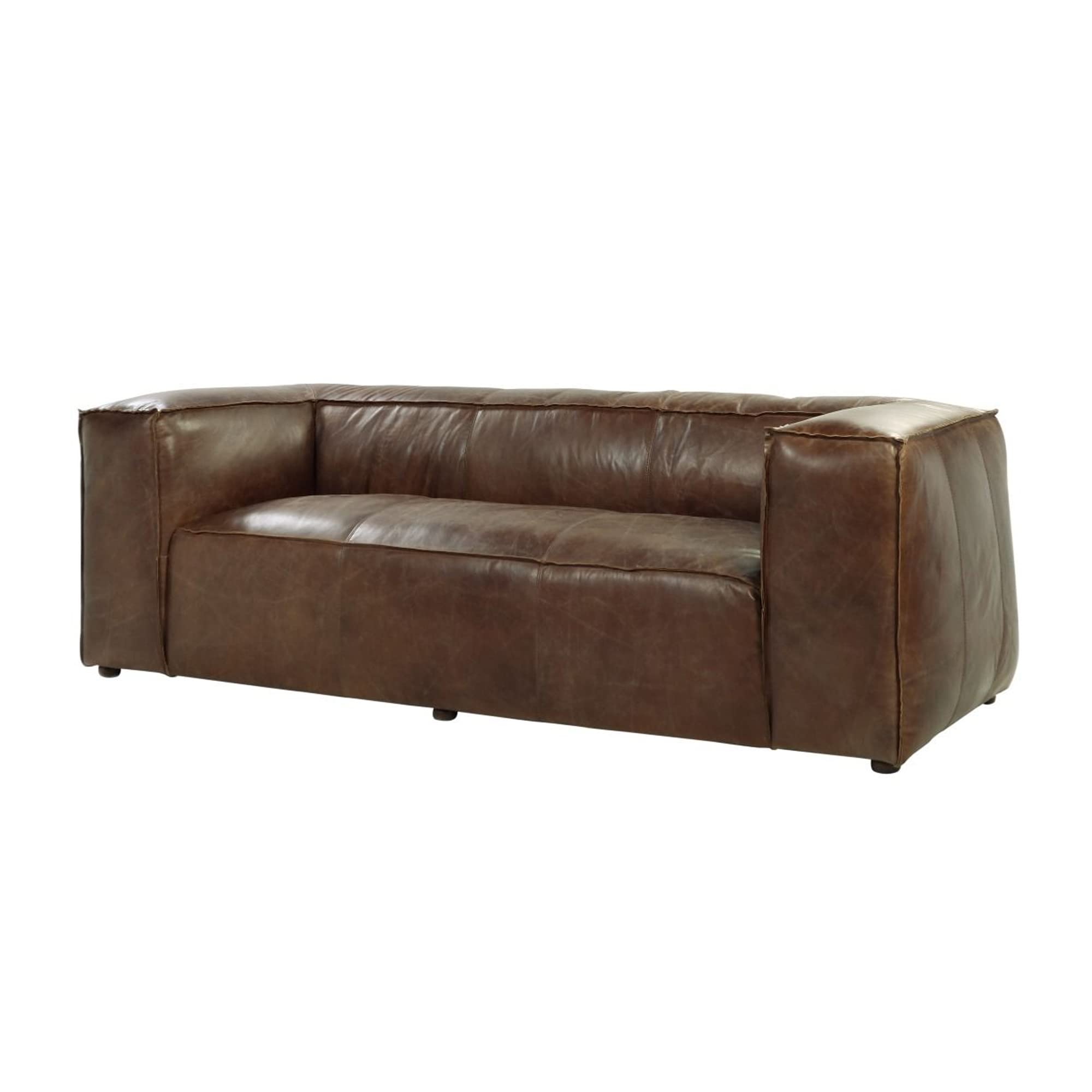 Benjara Benzara Leather Upholstered Wooden Sofa, Brown