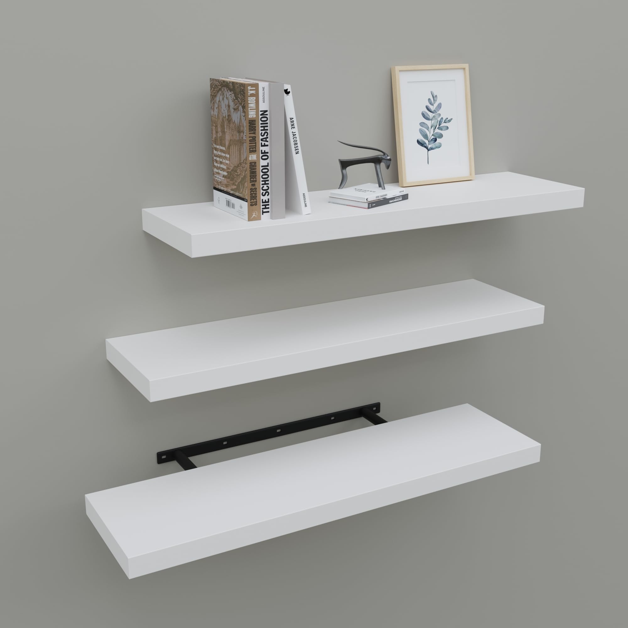 Upassion Floating Shelves for Wall Set of 3, 24'' White Wall Shelves for Home Decor, Frame Display Wall Mounted White Floating S