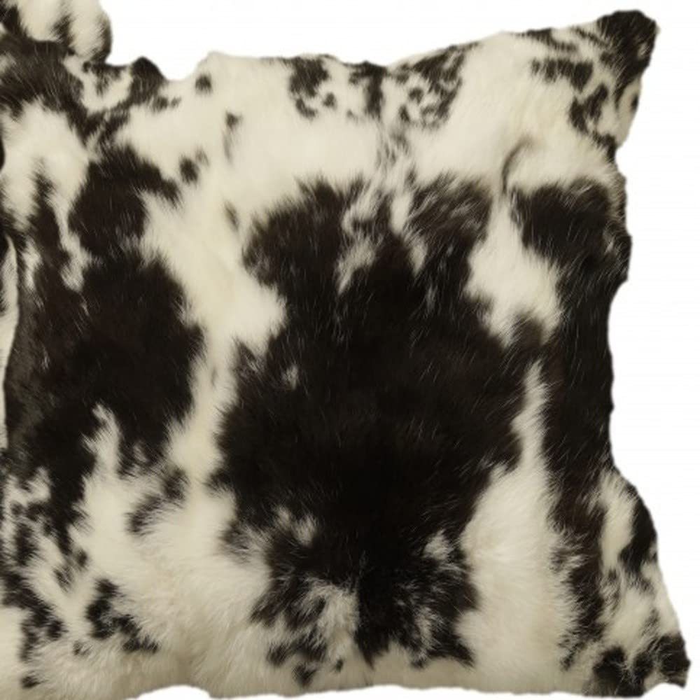 HomeRoots 100% Natural Rabbit Fur and Microsuede Set of Two 18' X 18' Black and White Rabbit Natural Fur Animal Print Throw Pillows