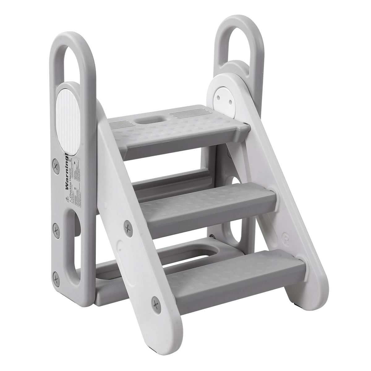 Foldable 3 Steps Stool For Toddlers, Folding Step Ladder With Handles, Adjustable Kids Step Stool For Bathroom Sink, Kitchen, Be