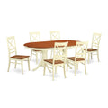 East West Furniture PLQU7-WHI-W 7 Piece Kitchen Table & Chairs Set Consist of an Oval Dining Room Table with Butterfly Leaf and 6 Solid Wood Seat Chairs, 42x78 Inch, Buttermilk & Cherry
