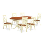 East West Furniture PLQU7-WHI-W 7 Piece Kitchen Table & Chairs Set Consist of an Oval Dining Room Table with Butterfly Leaf and 6 Solid Wood Seat Chairs, 42x78 Inch, Buttermilk & Cherry