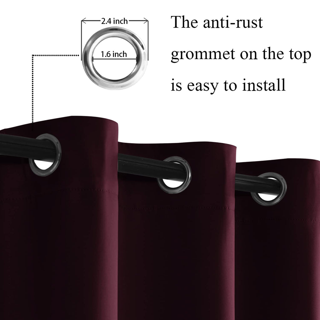 Jiuzhen Short Curtains Kitchen Half Window Blackout Curtains With Tiebacks For Baseroom Shadows, Grommet Curtains For Living Room, Set Of 2 Window Curtain Panels, 52 X 36 Inch Length,Burgundy