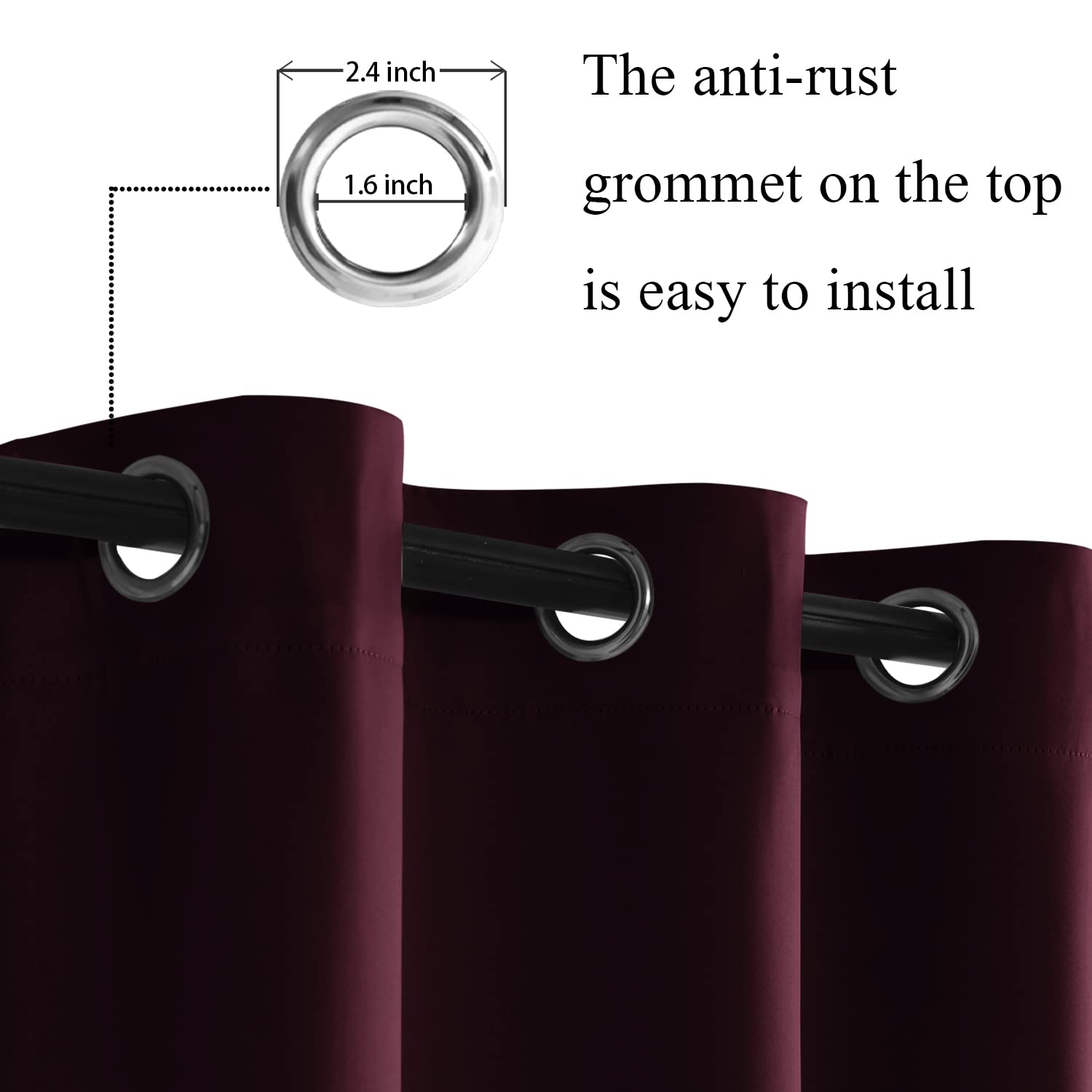 Jiuzhen Short Curtains Kitchen Half Window Blackout Curtains With Tiebacks For Baseroom Shadows, Grommet Curtains For Living Room, Set Of 2 Window Curtain Panels, 52 X 36 Inch Length,Burgundy