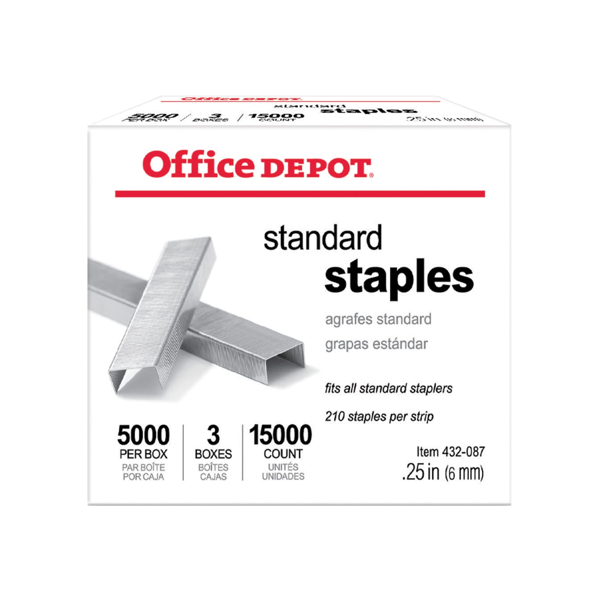 Office Depot Standard Staples, 1/4In., Pack Of 3 Boxes, 0