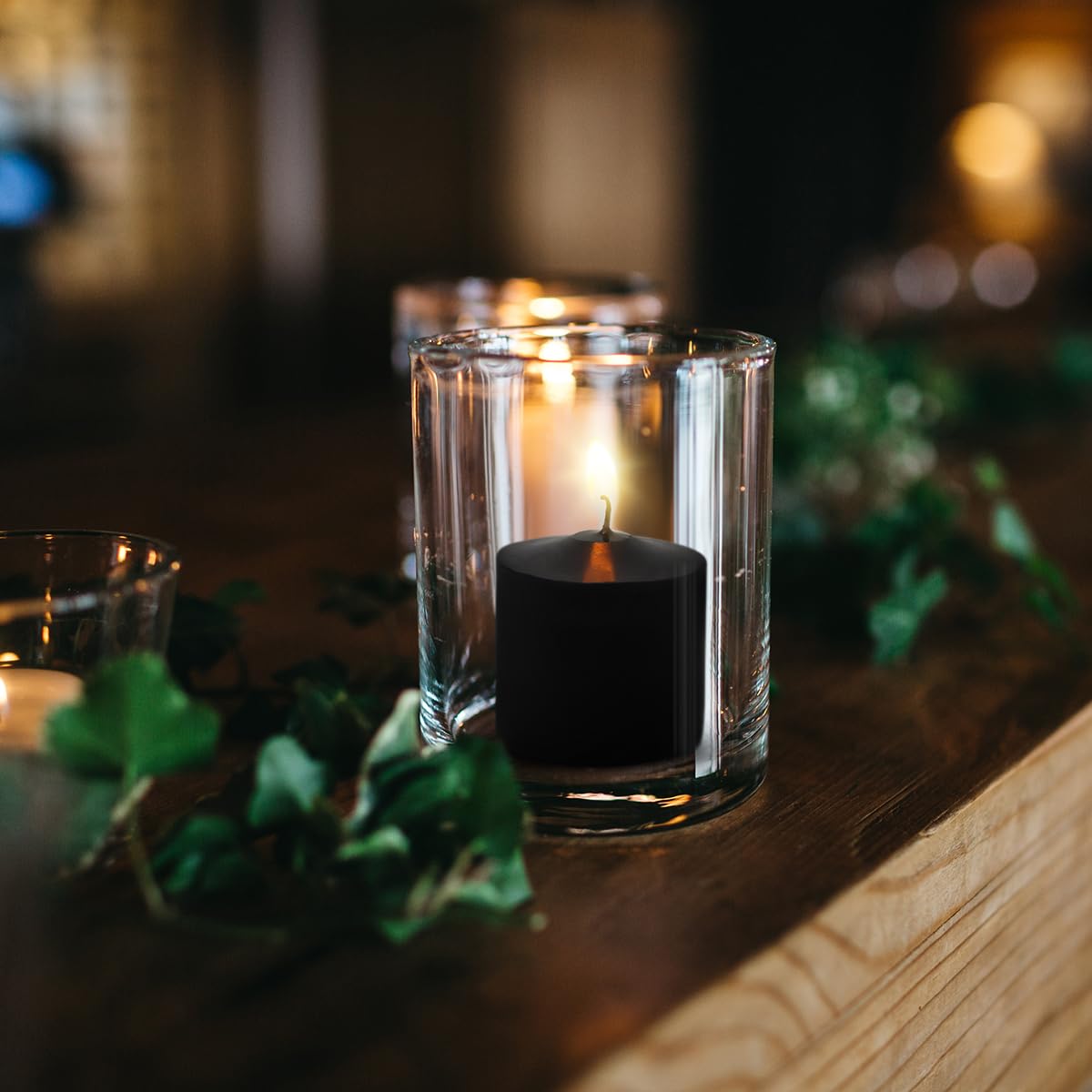 10 Hour Black Votive Candles For Weddings Party Halloween And Emergency, Set Of 36 Unscented Bulk Candles For Restaurants And Ho