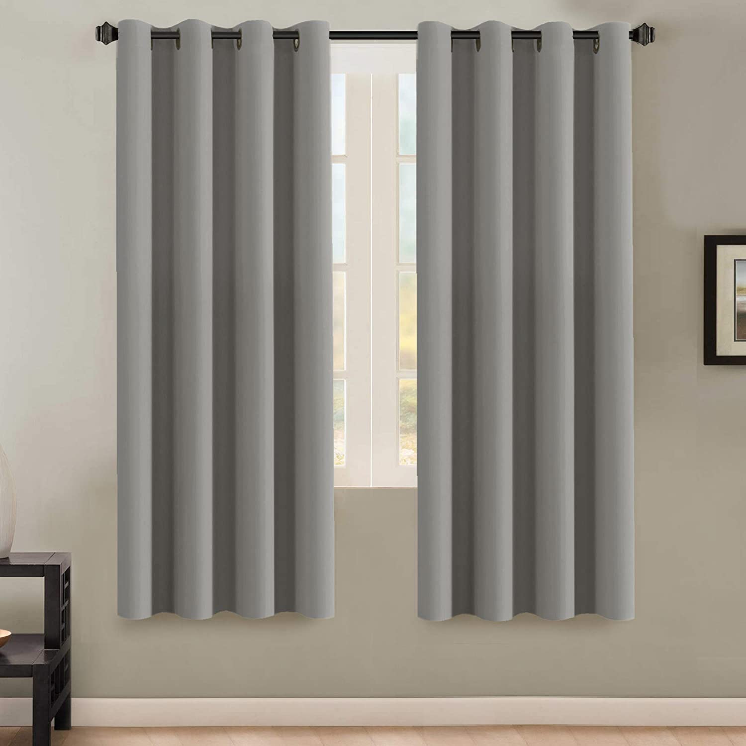 H.VERSAILTEX Insulated Thermal Blackout 72-Inch Long Grey Curtain Panels Pair - Nickel Grommet Window Drapes for Bedroom/Living 