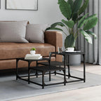 vidaXL Black Engineered Wood Coffee Table - Square Sofa Center Table with Metal Frame & Adjustable Feet for Living Room, Lounge