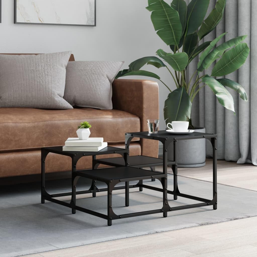 vidaXL Black Engineered Wood Coffee Table - Square Sofa Center Table with Metal Frame & Adjustable Feet for Living Room, Lounge
