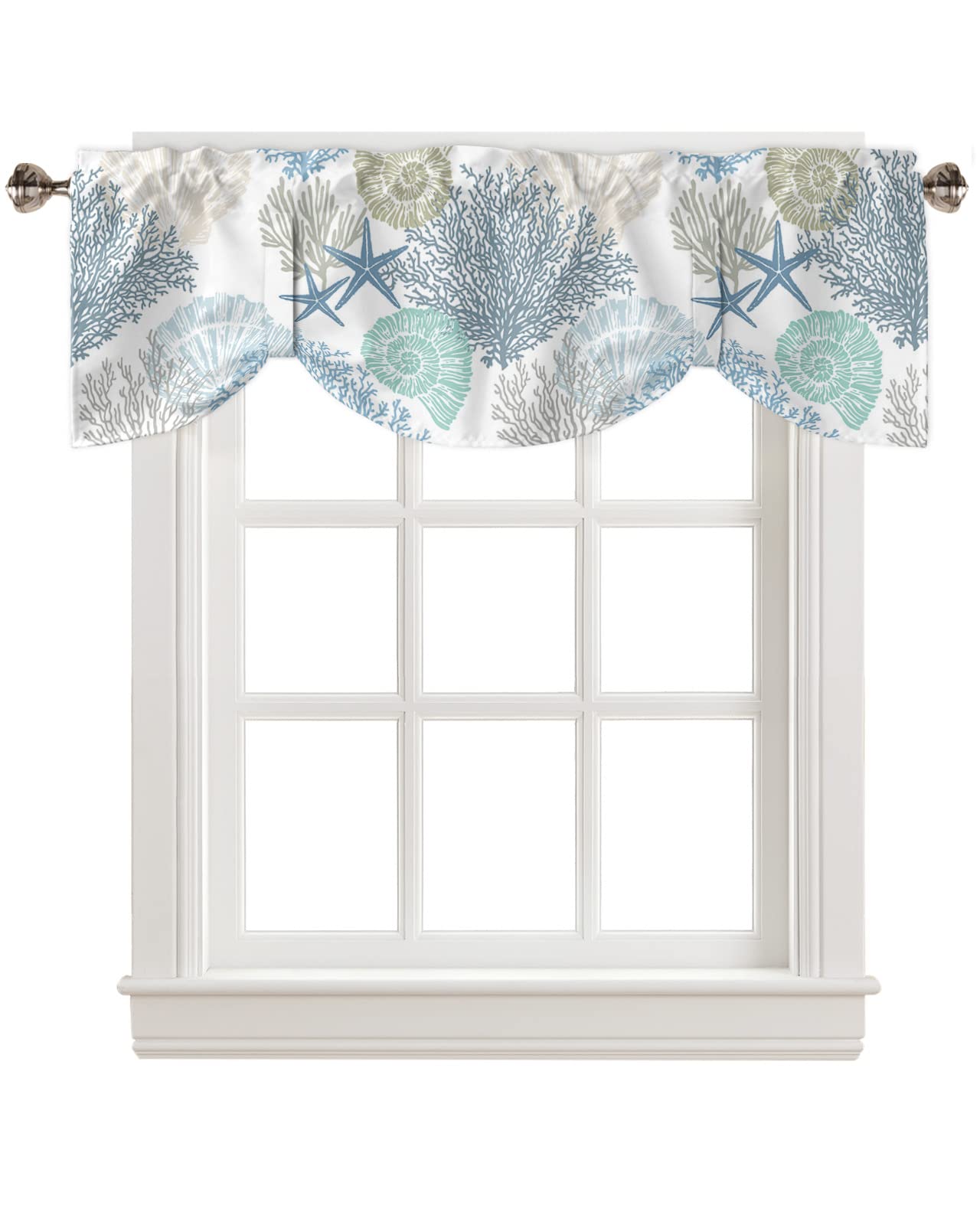 Tie Up Valance For Windows Nautical Coastal Ocean Coral Curtains Valances Rod Pocket Valance Window Treatments Beach Themed Blue
