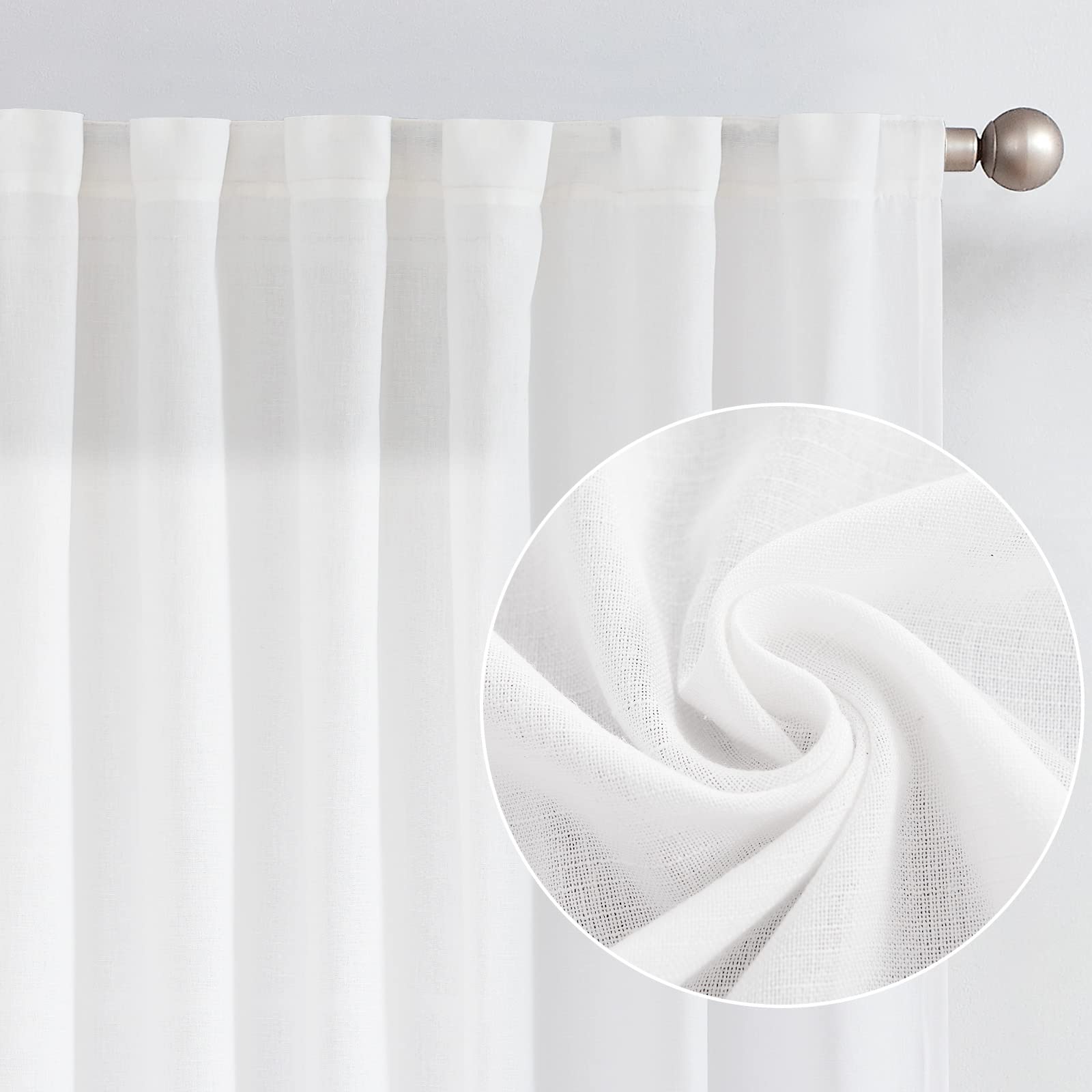 Jinchan White Linen Blend Curtain 84 Inch Lengthfor Living Room Extra Wide For Room Divider Curtain Rustic Farmhouse Curtain Rod Pocket Light Filtering Bedroom Window Curtain 1 Panel Off White