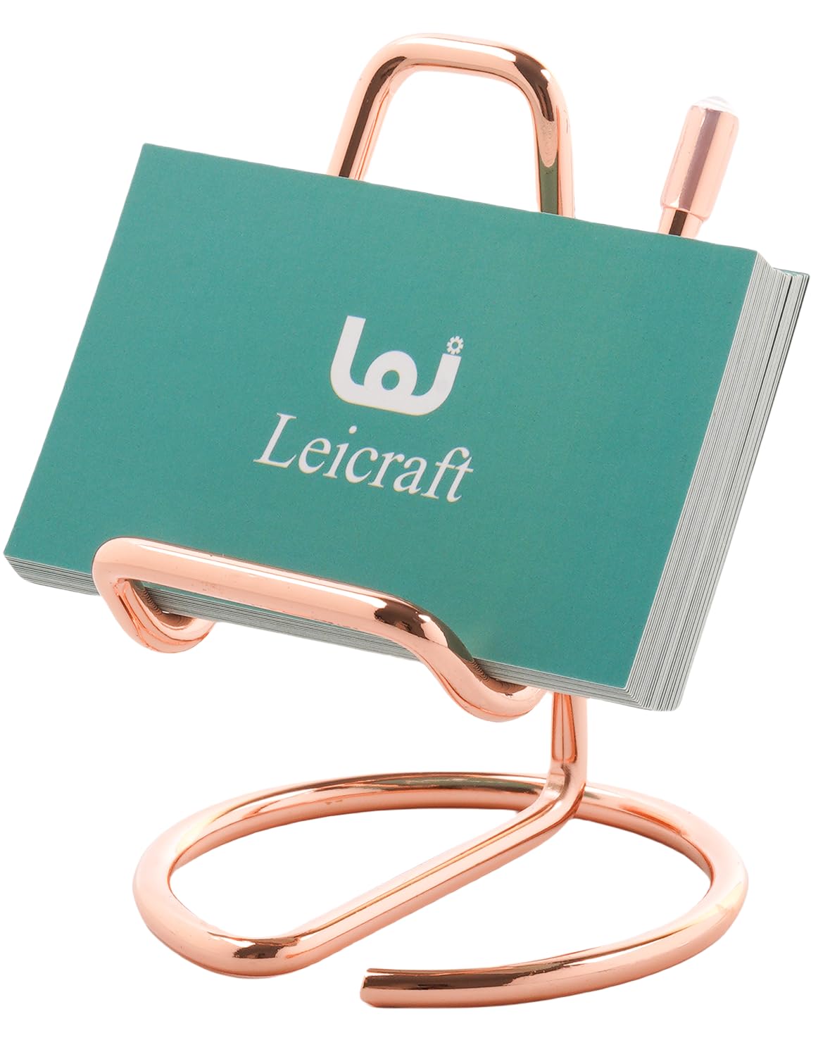 Leicraft Business Card Holder For Desk, Cute Metal Card Organizers And Office Desk Accessories For Men And Women (Vertical Rose