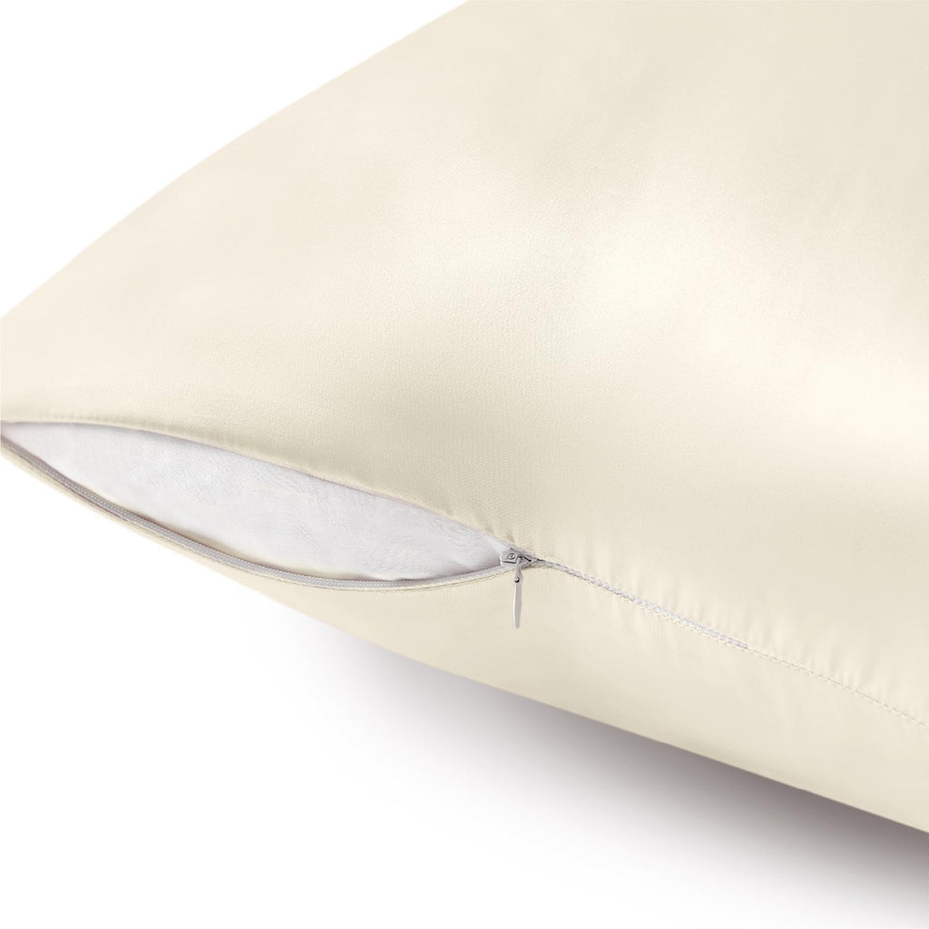 Bedelite Satin Pillowcase With Zipper, Beige King Size Pillow Cases Set Of 2, Super Soft And Cooling Similar To Silk Pillow Case
