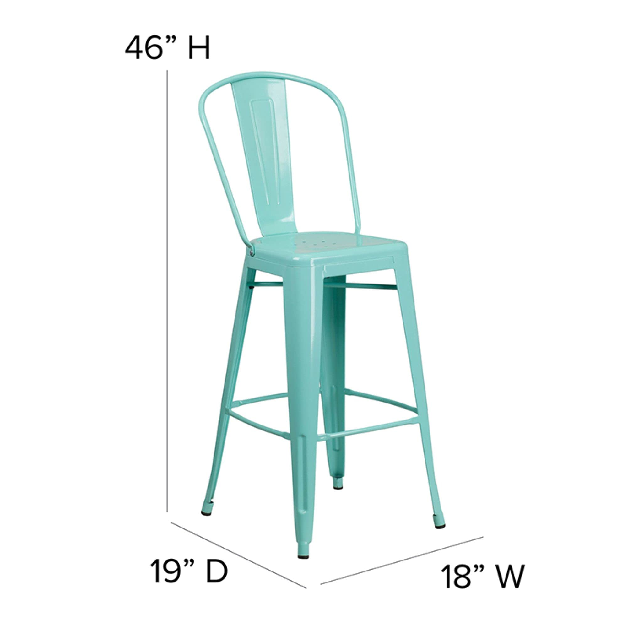 Flash Furniture Commercial Grade 30' High Mint Green Metal Indoor-Outdoor Barstool With Back