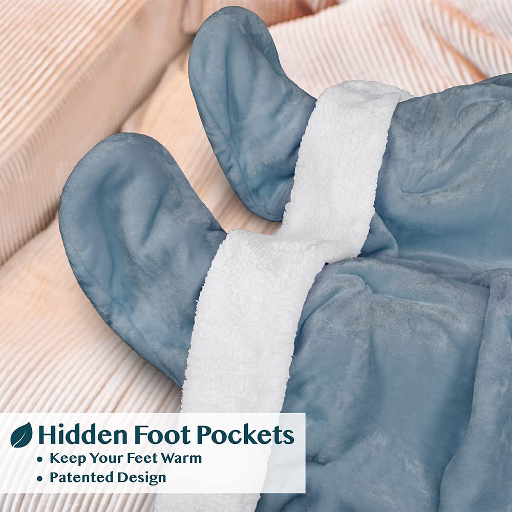 Pavilia Sherpa Blanket With Sleeves And Foot Pocket For Women Men Adults, Fleece Wearable Blanket Sleeved Throw Wrap, Thick Hug