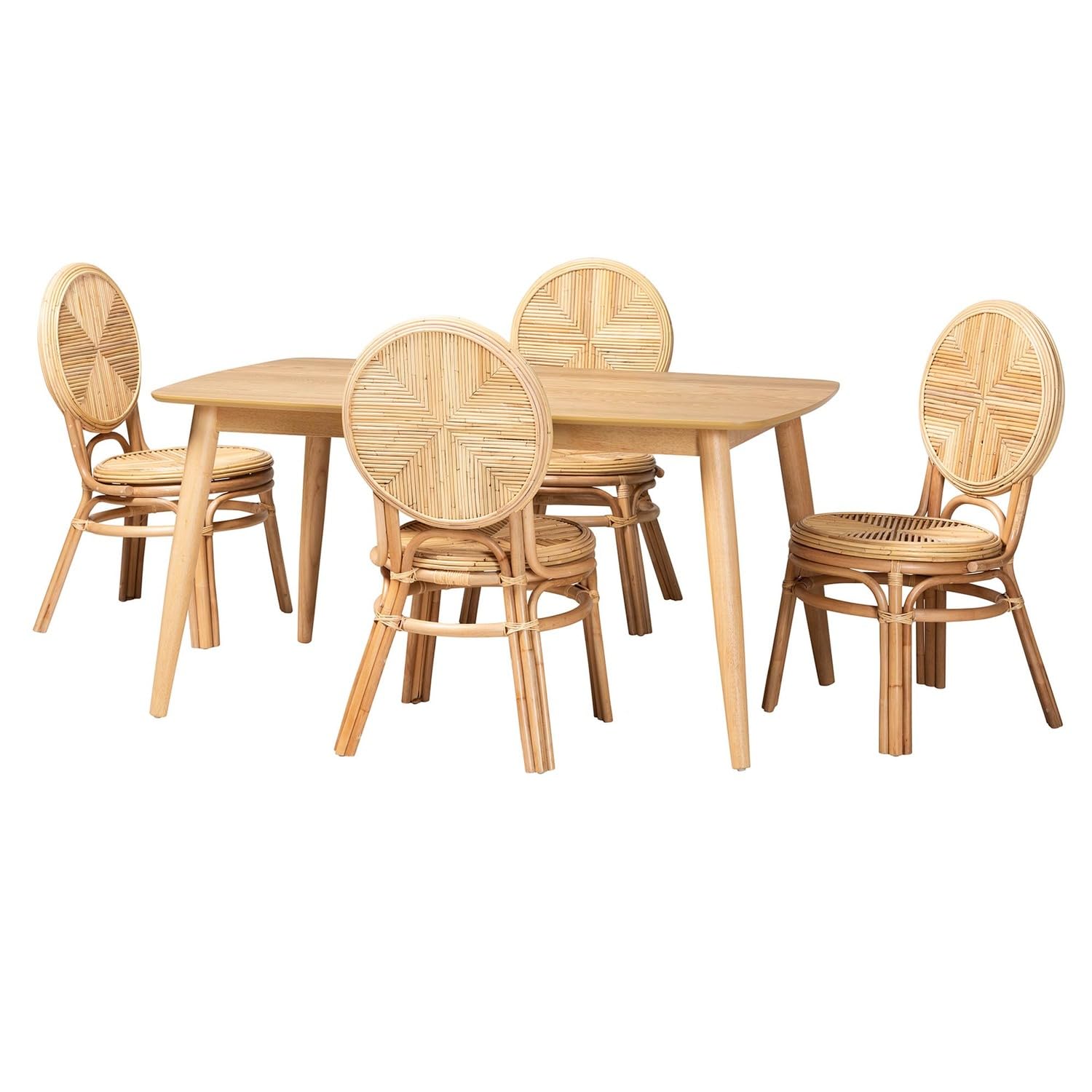 Baxton Studio Carita Modern Bohemian Natural Brown Rattan 5Piece Dining Set