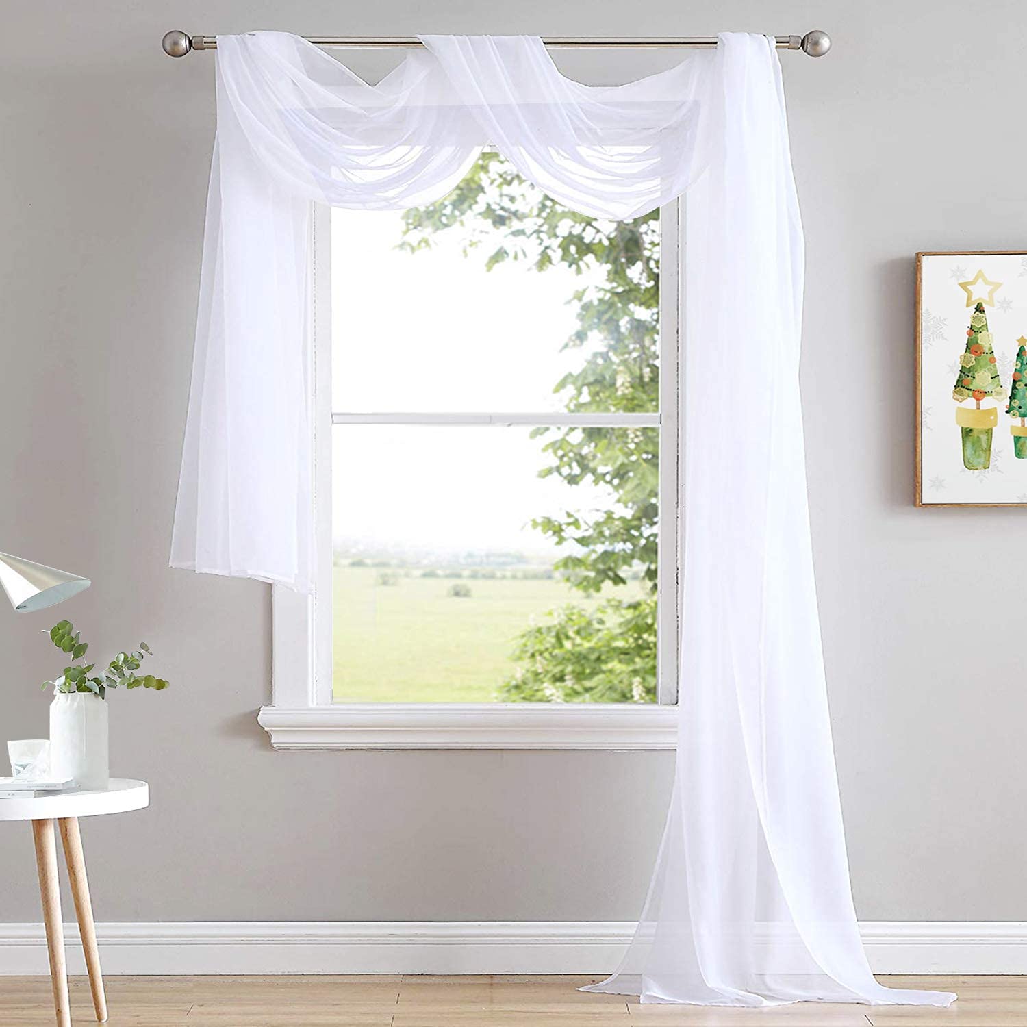 Nicetown Sheer Canopy Bed Curtains Panels 216 - Home Decoration Sheer Voile Scarf Valance For Wedding (1 Panel, W60 X L216, White)