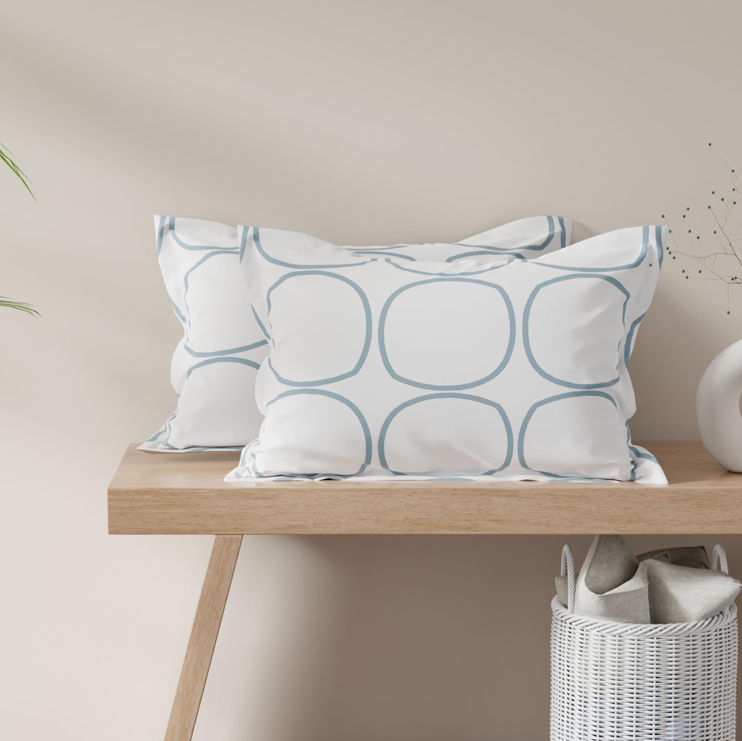 Huesland By Ahmedabad Cotton 144 Tc Cotton Pillow Covers Set Of 2  White (Blue Circles)