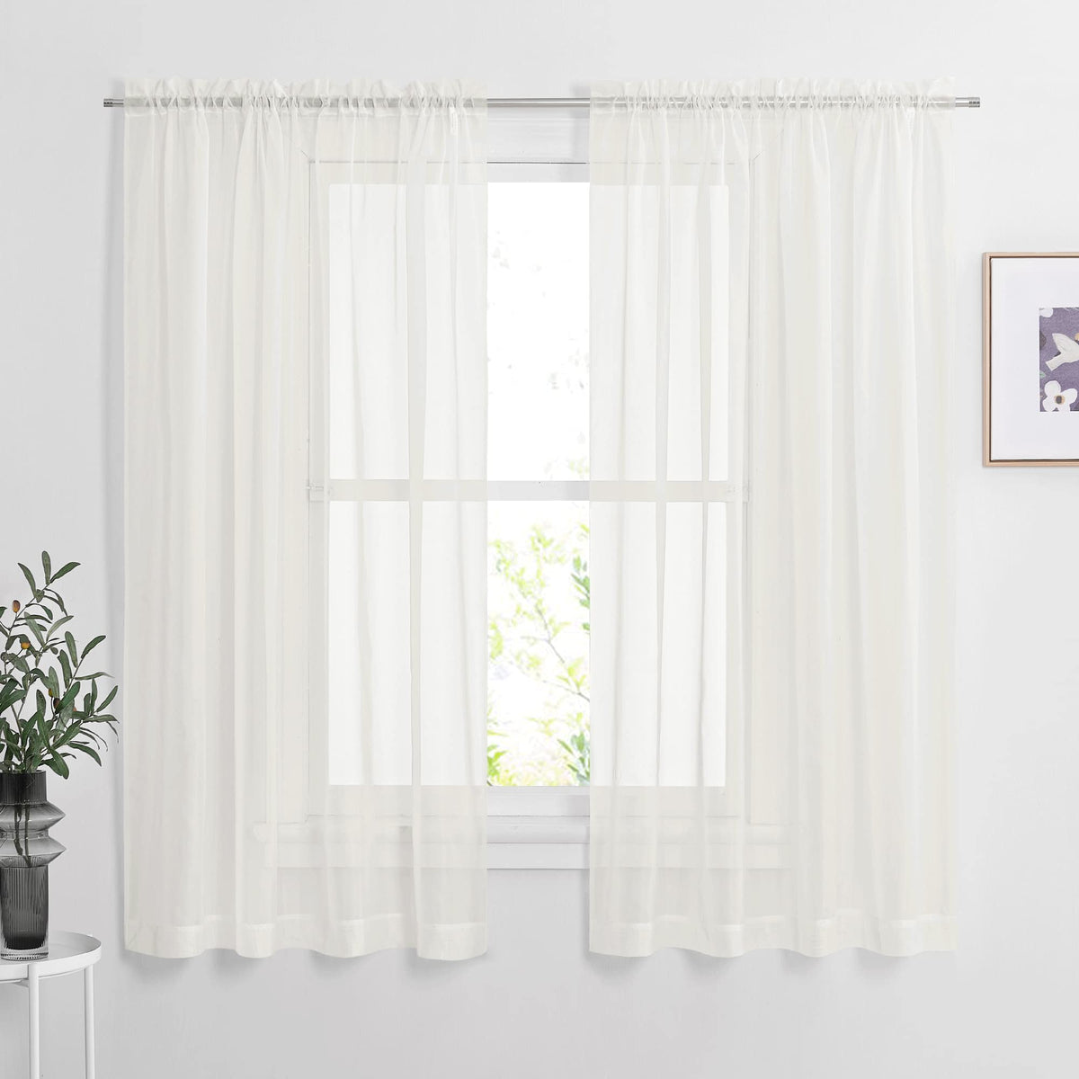 Nicetown Beige Sheer Curtains 63 Inches Length For Bedroom, Rod Pocket Voile Texture Sheer Window Treatment For Living Room, 60'