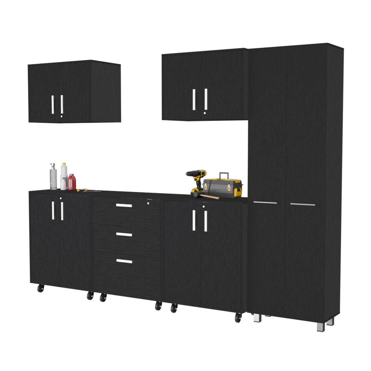 Tuhome Lima 6-Piece Garage Set with 2 Wall Cabinets, 2 Storage Cabinets, Drawer Base Cabinet and Pantry Cabinet, Black