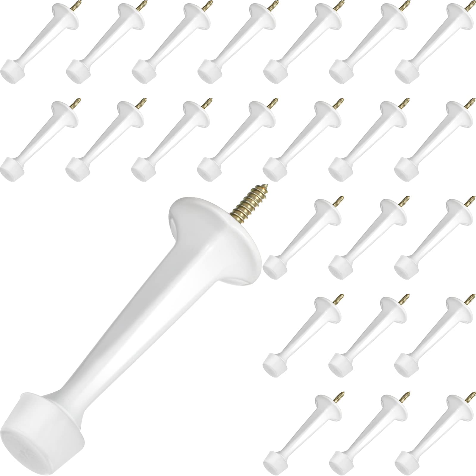 Chumia 24 Pack Door Stop Heavy Duty Solid Rigid Door Bottom Stoppers With Soft Rubber Tip Wall Mount For Protect Wall(White)