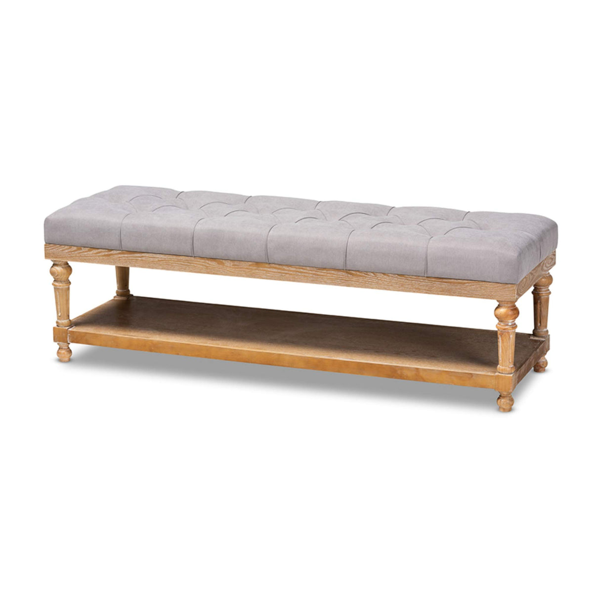 Baxton Studio Linda Modern and Rustic Grey Linen Fabric Upholstered and Greywashed Wood Storage Bench