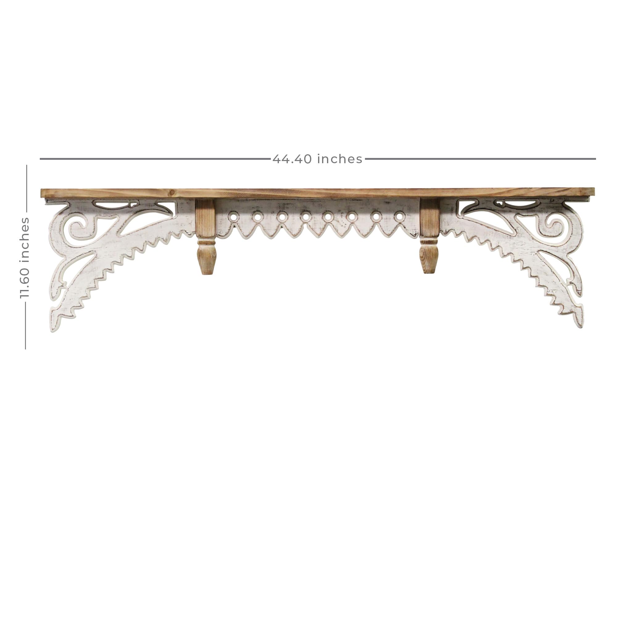 Stratton Home Décor Stratton Home Decor Vintage Wall Shelf, 3X44.4X11.6, Natural Wood, White