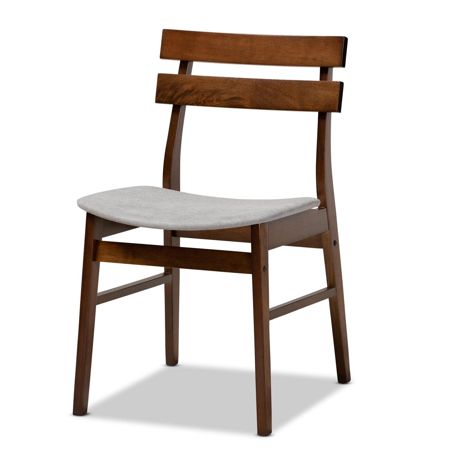 Baxton Studio Richmond Mid-Century Modern Light Grey Fabric Upholstered and Walnut Brown Finished Wood 5-Piece Dining Set with Faux Marble Dining Table