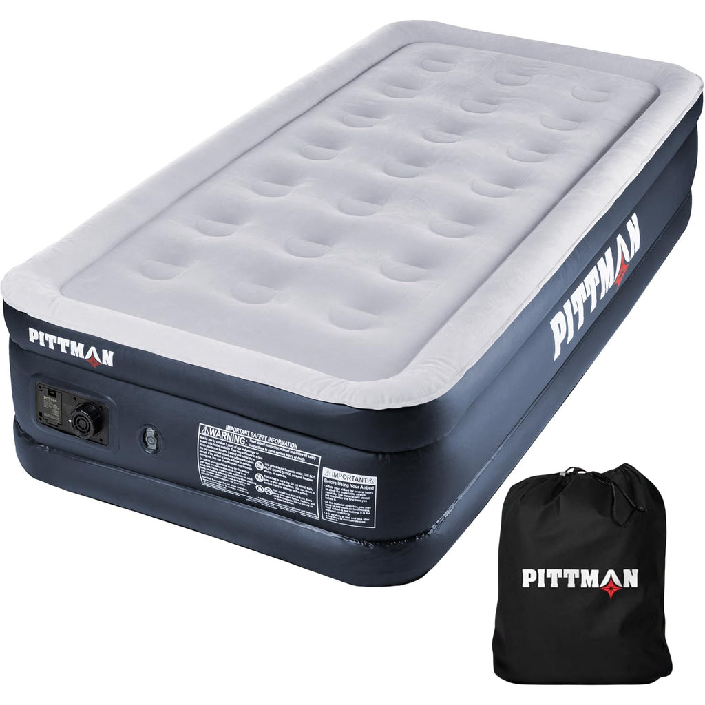 Pittman - Air Mattress Twin with Built in Pump - Black 18'' Double High Twin Air Mattress with Built in Pump That Inflates & Def
