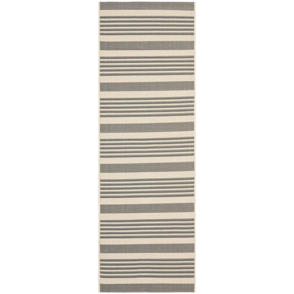 SAFAVIEH Courtyard Collection 2'3' x 18' Grey/Bone CY6062 Stripe Indoor/ Outdoor Patio Backyard Mudroom Runner Rug