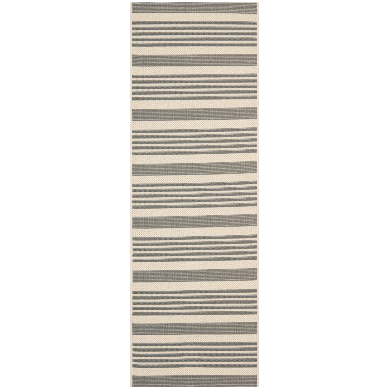 SAFAVIEH Courtyard Collection 2'3' x 16' Grey/Bone CY6062 Stripe Indoor/ Outdoor Patio Backyard Mudroom Runner Rug