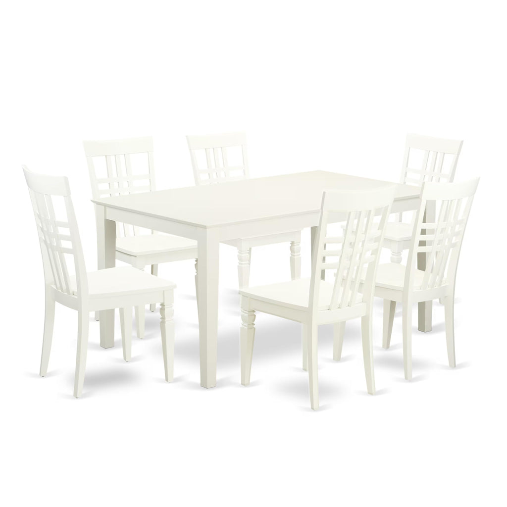 East West Furniture CALG7-LWH-W 7 Piece Dining Table Set Consist of a Rectangle Kitchen Table and 6 Dining Chairs, 36x60 Inch, Linen White