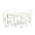 East West Furniture CALG7-LWH-W 7 Piece Dining Table Set Consist of a Rectangle Kitchen Table and 6 Dining Chairs, 36x60 Inch, Linen White
