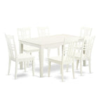 East West Furniture CALG7-LWH-W 7 Piece Dining Table Set Consist of a Rectangle Kitchen Table and 6 Dining Chairs, 36x60 Inch, Linen White