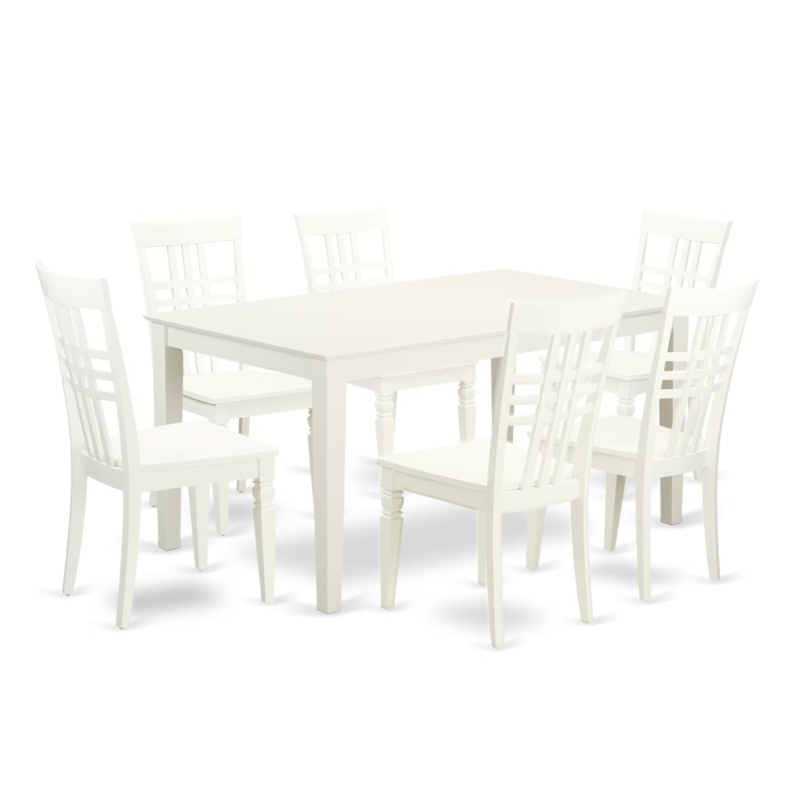 East West Furniture CALG7-LWH-W 7 Piece Dining Table Set Consist of a Rectangle Kitchen Table and 6 Dining Chairs, 36x60 Inch, Linen White